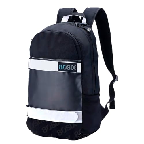 80Six Skateboard-Rucksack 20L, Wasserdichter Rucksack mit Skateboardhalterung, Leichter Wanderrucksack für Herren Damen, Outdoor Sport Skaten Radfahren Camping, Schwarz