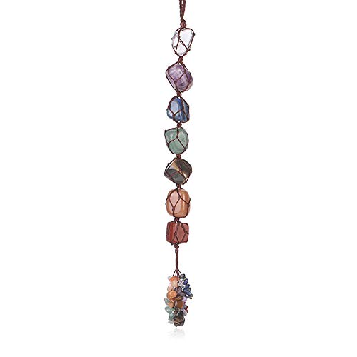 Pinklife 1Pcs 7 Chakra Car Ornaments,Gemstones Reiki Healing Crystals Tassel Wall Hanger Spiritual Meditation Hanging Ornament/Window Decoration/Feng Shui For Good Luck,Yoga Meditation #TOP1