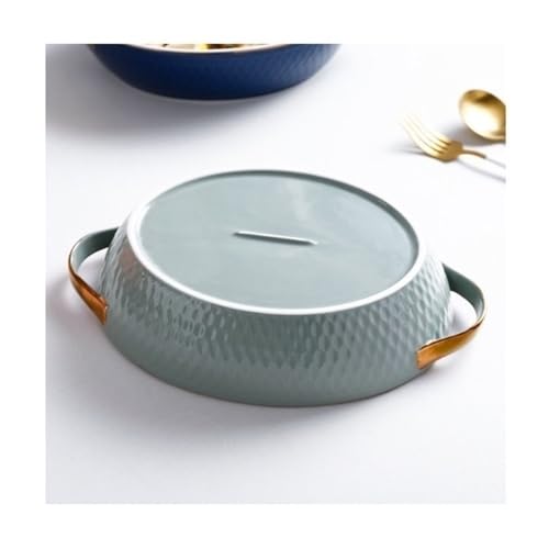 Plat rectangulaire de cuisson bleu micro-ondes avec bords dorés élégants - 5