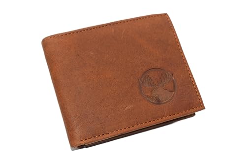 MARSHAL RFID Blocking Moose Genuine Leather Bifold Trifold Wallet for Men Gift (Bifold)