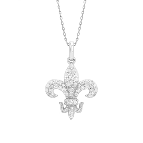 TALISMAN JEWELLERY Pendentif en Argent Sterling 925 et Zircon Blanc - Fleur de Lys (20 MM)