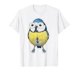 ビッグアイド ブルーシジュウカラ 鳥 漫画 Tシャツ