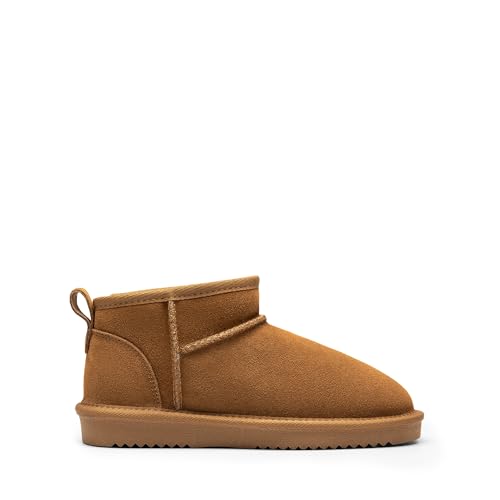 dream pairs ankle winter mini boots for women genuine suede faux fur lining water resistant warm snow boots slip on memory foam comfort booties fuzzyclassic