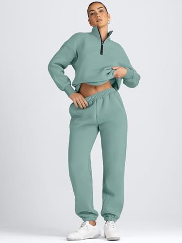 Image of AUTOMET Women's Sweatsuits 2 Piece Outfits Lounge Sets | Cozy Airport Outfits,Casual Sweat Sets for Fall and Winter,Half Zip Pullover and Baggy Sweatpants with Pockets
