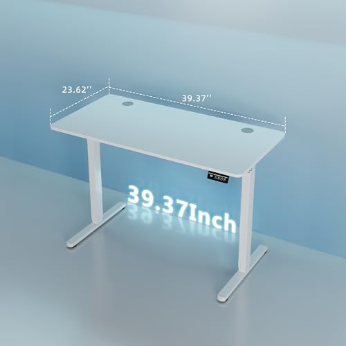 Shintenchi Standing Desk, Height Adjustable Electric Sit Stand up Desk, Ergonomic Rising Computer Table, 40x24 Inch Modern Lift Gaming Desk Workstation for Home Office, White
