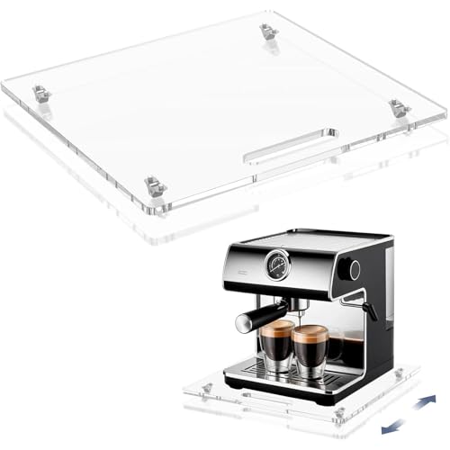 Nankoyal Plateau Coulissant pour Machine à Café | Glissière Acrylique pour Machine à Café avec Roues en Caoutchouc | Plateau Roulant 36x33 cm pour Déplacement Station Brassage Utilitaire,