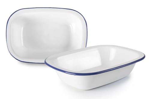 Fuente rectangular esmaltada de 27 cm, resistente al calor, ideal para servir alimentos y decoración en eventos y comidas.