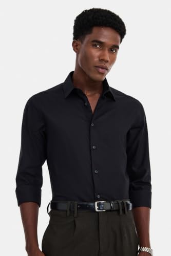 Image of SNITCH Men Formal Shirt | Slim Fit Full Sleeve Spread Collar Solid Design | Premium 100% Cotton & Breathable Fabric for Office, Business Meetings