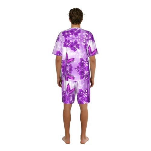 Ensemble de pyjama pour hommes imprimé papillons violets d'été - 2