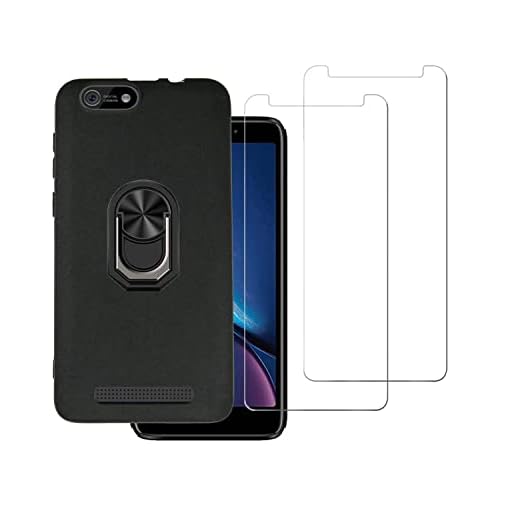 DAMONDY for Cloud Mobile Stratus C5 Elite Case with 2 Pack Screen Protector,Ring Shockproof Cover for Women Girls,Soft TPU Slim Kickstand [Magnetic Car Mount] Case for Cloud Stratus C5 -Black