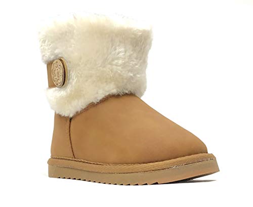 Image of REDVOLUTION Kids Boots Toddler Girls Cute 2 Buttons || Rhinestone Faux Fur Suede Knitting Shoe