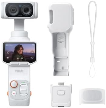 Insta360 Luna Stellar White Ultra Bundle- 8K Vlogging Camera with Dual Leica Lenses, 12× Zoom, 1" Sensor, Detachable 2" Touchscreen, Triple AI Chip, Pocket Gimbal Camera for Vlog Photography