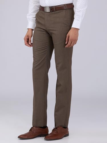 Image of Park Avenue Men Regular Fit Stripe Pattern Poly Viscose Blend Flat Front Formal Trouser