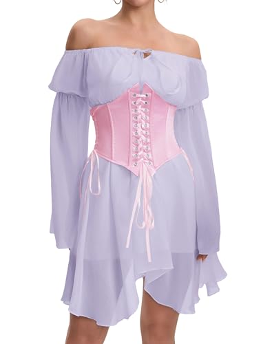 Image of Womens Corset Dresses Off Shoulder Bell Sleeve Casual Party Fairy Two Piece Outfits Bustier Dress