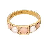 Women's 15Carat Yellow Gold Coral & Diamond pearl Eternity Ring (Size L 1/2) | Luxury Ladies Ring