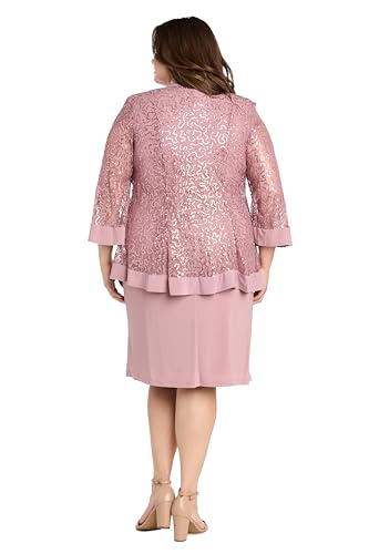 Image of R&M Richards Women's 2-Piece Knee Length Banded Hi-Lo Sequined Jacket Dress W /Detachable Necklace