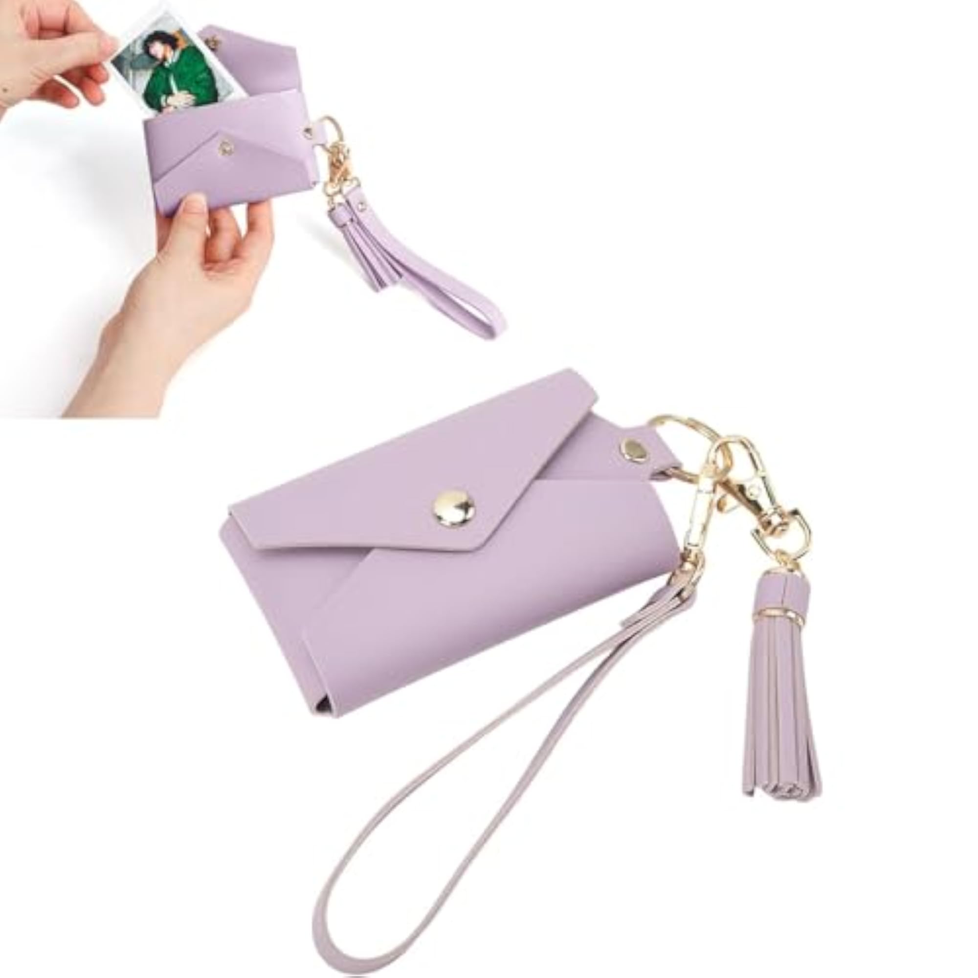 Instant Mini Film & Card Snap Button Tassel Leather Wallet