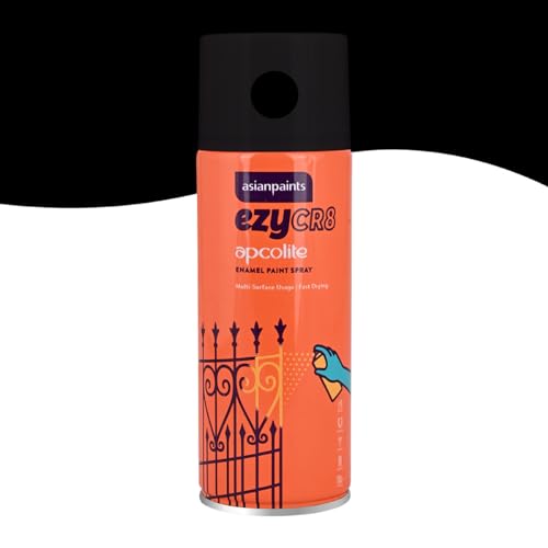 Image of Asian Paints ezyCR8 Apcolite DIY Spray Paint - Black, 400ml, 100% Acrylic | Multi-Surface Use: Metal, Wood & Walls
