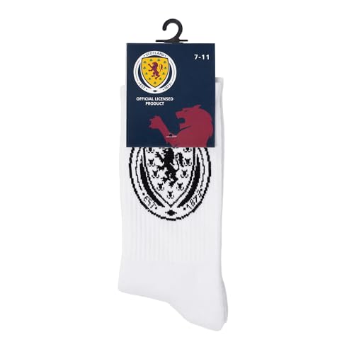 The Gift Scholars Officially Licensed Scottish FA White Sports Socks, Black Logo Detailing, UK Size 7-11