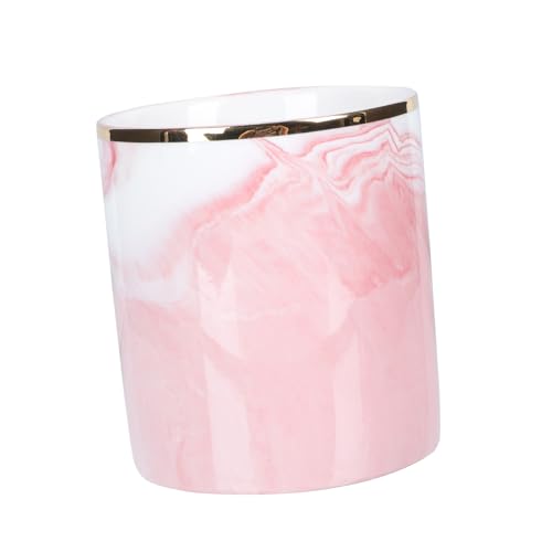 BAZEITFLOW Portapennelli Trucco in Ceramica Rosa con Motivo Marmo Capacità Resistente all Usura Organizer Cosmetici Pratico per Scrivania Ufficio e Casa