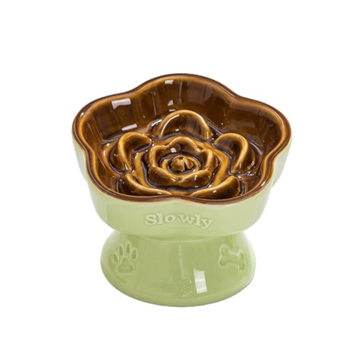 早食い防止 食器 食生活健康管理 フードボウル 脚付きフードボウル 首を守る 過食を防ぐ 傾斜 小中型ペット 高台 餌入れ 防止吐き戻し 小さめ 可愛い (エメラルドグリーン + キャラメル)