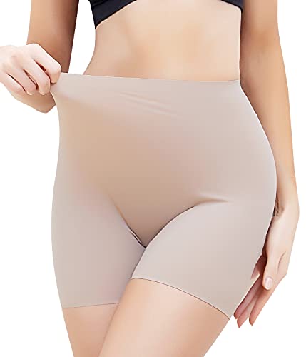 FitValen Unterhose Damen Unter Rock Slip Shorts Bauchweg Leggings Anti-Chafing Kurz Hose Figurenformend Shapewear Taille Shaping Miederhose Miederpants Miderslip Boxershorts Unterwäsche Beige S Cover