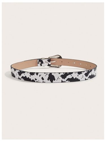 Women's Cow Print Buckle Belt Western Leather Belt Cowgirl Waist Belts3