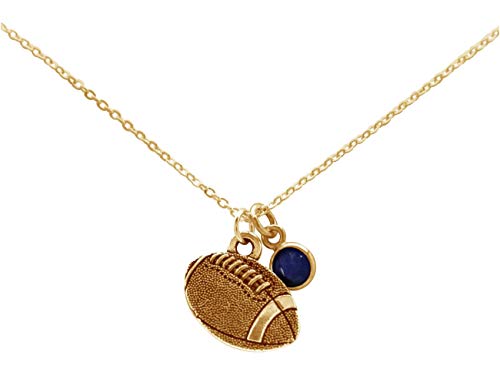 Preisvergleich Produktbild Gemshine Halskette Rugby Ball Anhänger mit Saphir: Hackler, Pfeiler, Stürmer, Verbinder, Schlussmann, Spieler, Trainer, Team. Sportschmuck Made in Spain, Metall Farbe:Silber vergoldet