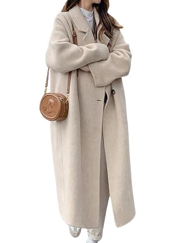 Womens Winter Lapel Double Breasted Trench Coat Business Casual Wool Blend Long Pea Coat3