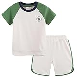 Bumeex Baby Toddler Boy Clothes Summer Fashion Sporty Athletic 2 Piece T-Shirt Top and Short Clothing Set Outfits Chalk 2t
