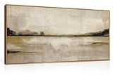KAIRNE Large Abstract Mountain Lake Wall Art Set, Neutral Textured Canvas Wall Decor, Framed Nordic Tan Wall Painting, Nature Landscape Art Print for Bedroom, Living Room, Office - 20'x40'