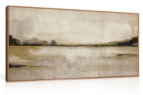 Image of KAIRNE Neutral Abstract Landscape Framed Canvas Wall Art Set, Retro Mountain Lake Wall Decor, Vintage Tan Scenery Art Prints, Modern Nature Artwork for Living Room,Bedroom,Farmhouse,Office-40 x20 x1