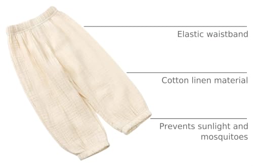Image of Kids Tales 3 Pack Boys Girls Cotton Linen Pants Child Basic Plain Solid Trousers Big Kids Elastic Waist Long Pants Bloomers