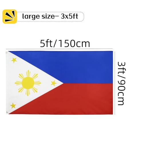 Philippines Flag Large 3x5 Feet with 2 Brass Grommets Filipino Philippine National For Party Festival Celebration Sport Activities Garden Home Indoor Outdoor Decoration - Polyester 150 x 90