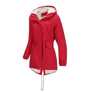 YYNUDA Wintermantel Damen Warm Gefüttert Winter Parka Mittellang Winterjacke Winterparka mit Fellkapuze Dicke Coat Große Größen #337 Rot XXL