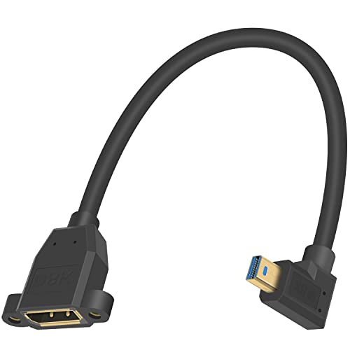 Duttek Mini Displayport to Displayport 1.4 Cable, 8K@60Hz Leftt Angled Mini Displayport Male to Displayport Female Extension Cable with Screw Panel Mount, Support Bi-Directional Transmission. 1Ft
