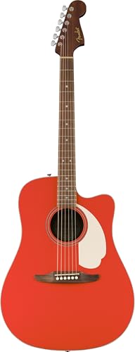 Guitare acoustique Fender California Standard Redondo™ CE, table en épicéa, pickguard ivoire, couleur rouge Fiesta