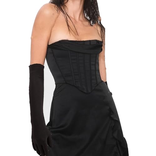 NUMJAW Long Black gloves women costume Tight Spandex Stretchy Gloves Stain Elastic Gloves Wedding Party Banquet Costume Cosplay bridesmaids proms dance Costume Black2