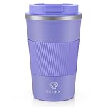 CS COSDDI Travel Mugs, Insulated Coffee Cup with Leakproof Lid - Reusable Coffee Cups Travel - Car Coffee Cup - Stainless Steel Coffee Mug for Hot and Cold Water and Tea, 380ml