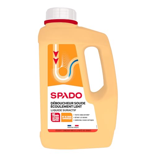 SPADO - Déboucheur liquide - Ecoulement lent - Détruit les odeurs - compatible fosse septique - action dès 15min - soude minérale concentrée 30% - 1 L -...