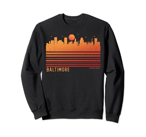 Vintage Retro Style Sun Skyline City in Maryland Baltimore Felpa