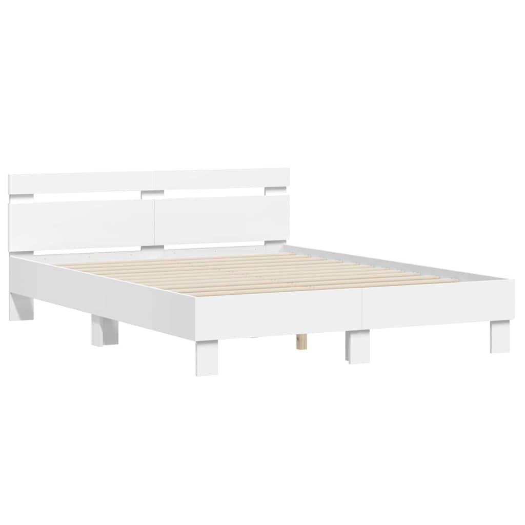 vidaXL Bed Frame with LED White 152 x 203 cm Engineered Wood, Bedroom Furniture, Engineered Wood Bed Frame, Rectangular Design, Slatted Base, Contemporary Dcor, Simple Stylish