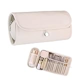 Elegante Estuche de Maquillaje para Mujer, Estuche para Brochas de Maquillaje de Gran Capacidad, Neceser de Viaje con Compartimento Separado para Brochas, para el Hogar, Cosméticos de Viaje (Blanco)
