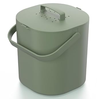 Foto di PTMS® Bidone Umido 6L – Cestino Umido con filtro a carbone attivo, coperchio da appendere e setaccio – Pattumiera Umido Cucina antiodore, lavabile in lavastoviglie – 5 colori eleganti