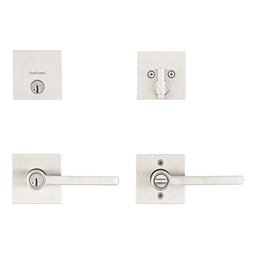 Image of Kwikset 991 Halifax Keyed Entry Lever and Single Cylinder Deadbolt Combo Pack featuring SmartKey Security in Satin Nickel