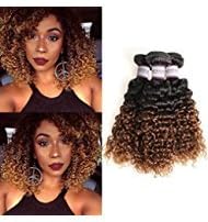 Racily Hair 8A Ombre Peruvian Curly Hair 3 Bundles Ombre Auburn Brown Kinky Curly Peruvian Hair Extensions 1B 30 Ombre Blonde Mink Peruvian Virgin Hair Two Tone Curly Weave Human Hair (14"16"18")