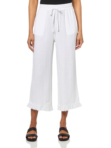 SLIM-SATION Women's Drawstring Elastic Waist Front Pocket Ruffle Hem Crop Pant