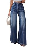 Trendy Queen Women's Wide Leg Baggy Jeans - High Waisted Relaxed Fit Pants, Super Soft Stretch Denim with Front Seam Bluing 10