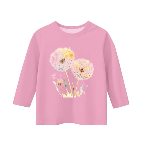 Teen Girls Floral 3/4 Length Sleeve Top Summer Crewneck Casual Athletic Blouse for Kids Soft (Hot Pink #6, 4-5 Years)2