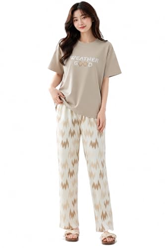 Image of Celary Women's Cotton Blend Printed Night Suit Set||Soft & Breathable Short Sleeve Top & Ethnic Print Pyjama Set||Also Available in Plus Size||Korean Night Suit||Comfortable Home Wear & Sleepwear